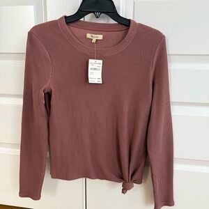 Dusty Pink • Waffle Knit •  Crew Neck • Front-side Knot